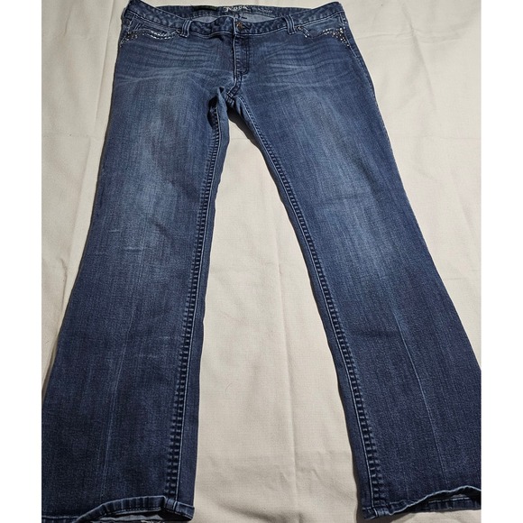 Rock 47 By Wrangler Denim - Rock 47 Wrangler Jeans Womens 15/16 Blue Ultra Low Rise Bootcut Rhinestone 40x30